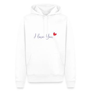 I LOVE YOU. SAINT VALENTIN. JE T'AIME. I LOVE YOU. - Sweat à capuche Premium bio Homme - blanc - Devant - Nico (187cm)