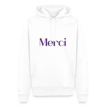 MERCI. MAÎTRESSE. MAÎTRE. MERCI MAÎTRESSE - Sweat à capuche Premium bio Homme - blanc - Devant - Nico (187cm)