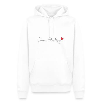 PAPY. FÊTE DES PÈRES. BONNE FÊTE PAPY. BONNE FÊTE - Sweat à capuche Premium bio Homme - blanc - Devant - Nico (187cm)