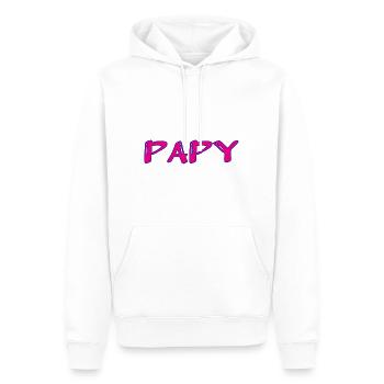 PAPY. FÊTE DES PÈRES. BONNE FÊTE PAPY. JE T'AIME. - Sweat à capuche Premium bio Homme - blanc - Devant - Nico (187cm)
