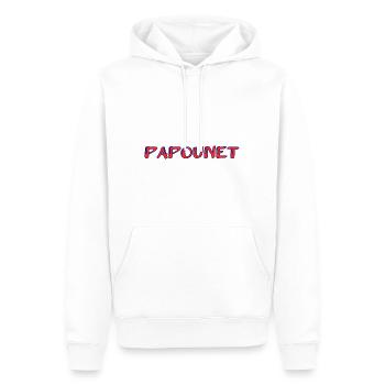 PAPOUNET. BONNE FÊTE PAPA. PAPA. FÊTE DES PÈRES - Sweat à capuche Premium bio Homme - blanc - Devant - Nico (187cm)