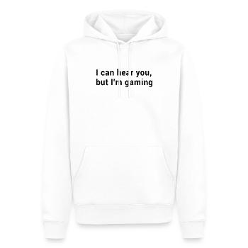Funny Gaming - I Can Hear You But I'm Gaming - Männer Premium Bio Hoodie - Weiß - Vorne - Nico (187cm)