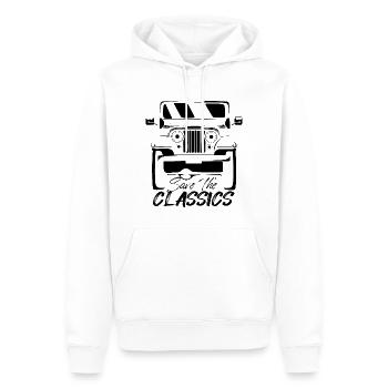 VOITURE 4X4 AMERICAIN CLASSIQUE -CJ5 - Sweat à capuche Premium bio Homme - blanc - Devant - Nico (187cm)