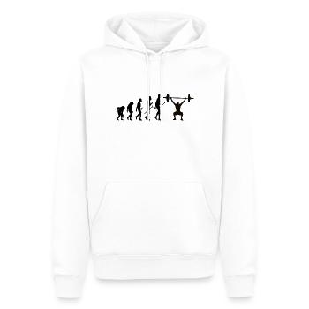 Bodybuilding Evolution - Männer Premium Bio Hoodie - Weiß - Vorne - Nico (187cm)