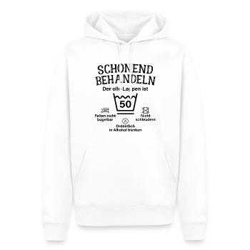 Schonend Behandeln Lappen Geschenk 50. Geburtstag - Männer Premium Bio Hoodie - Weiß - Vorne - Nico (187cm)