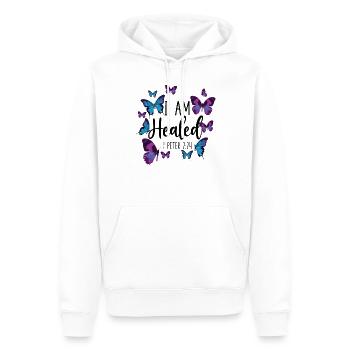 Verset biblique chrétien Butterfly I - Sweat à capuche Premium bio Homme - blanc - Devant - Nico (187cm)