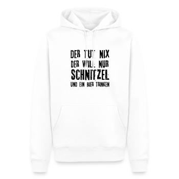 Schnitzel I Der tut nix der will nur Schnitzel und - Männer Premium Bio Hoodie - Weiß - Vorne - Nico (187cm)