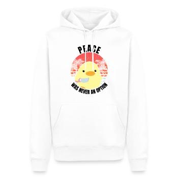 Ente mit Messer - Peace was never an option - Meme - Männer Premium Bio Hoodie - Weiß - Vorne - Nico (187cm)
