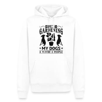 Ich mag Gartenarbeit mit meinen Hunden und - Männer Premium Bio Hoodie - Weiß - Vorne - Nico (187cm)