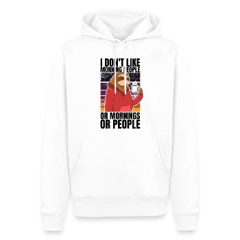 Faultier mit Kaffee - I Don't Like Morning People - Männer Premium Bio Hoodie - Weiß - Vorne - Nico (187cm)