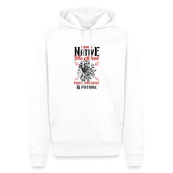 Tribu amérindienne des Pieds-Noirs L’Américain - Sweat à capuche Premium bio Homme - blanc - Devant - Nico (187cm)