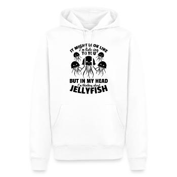 Es könnte so aussehen, als würde ich zuhören, aber - Männer Premium Bio Hoodie - Weiß - Vorne - Nico (187cm)