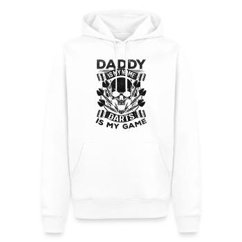 Papa est mon nom Fléchettes est mon jeu I Papa - Sweat à capuche Premium bio Homme - blanc - Devant - Nico (187cm)