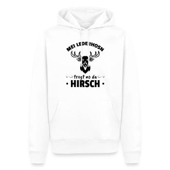Meine Lederhosn trogt no da Hirsch - Männer Premium Bio Hoodie - Weiß - Vorne - Nico (187cm)