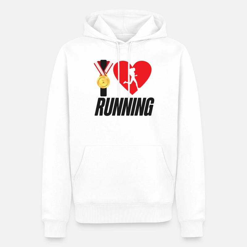 Running Runner Semi-Marathon Coeur - Sweat à capuche Premium bio Homme - blanc