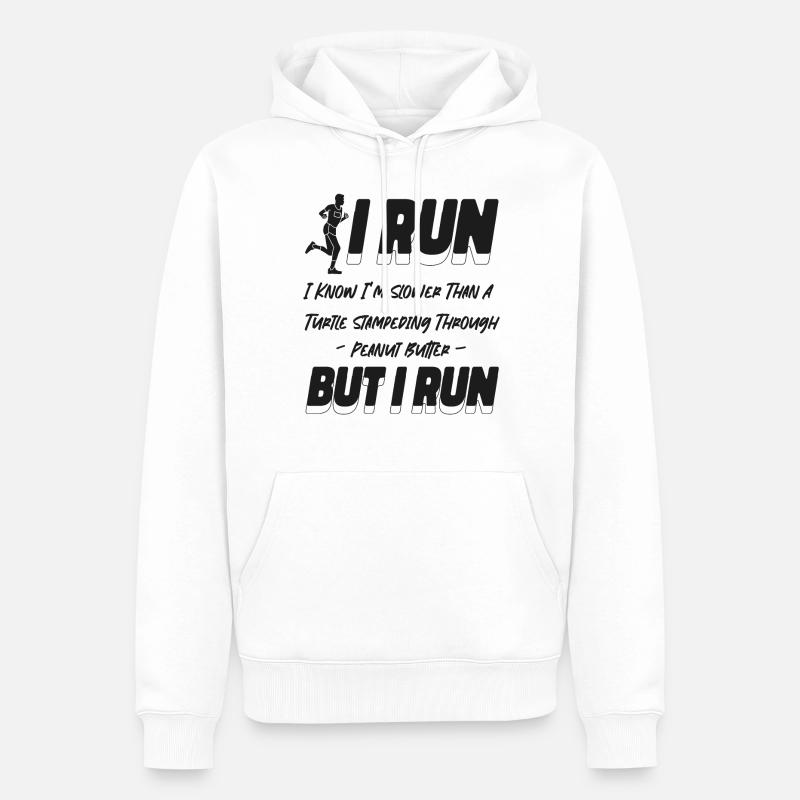 Running Runner Semi-Marathon I Run - Sweat à capuche Premium bio Homme - blanc