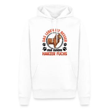 Leben ist besser mit Harzer Fuchs Hütefuchs - Männer Premium Bio Hoodie - Weiß - Vorne - Nico (187cm)