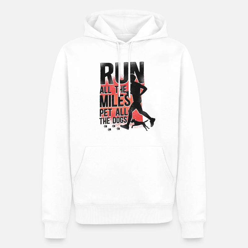 Running Runner Demi-Marathon Chien - Sweat à capuche Premium bio Homme - blanc