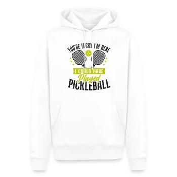 Pickleball Tu as de la chance que je sois là - Sweat à capuche Premium bio Homme - blanc - Devant - Nico (187cm)