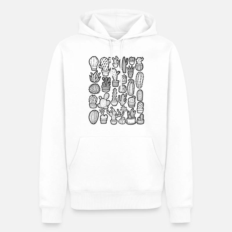 Cactus Doodle - Sweat à capuche Premium bio Homme - blanc