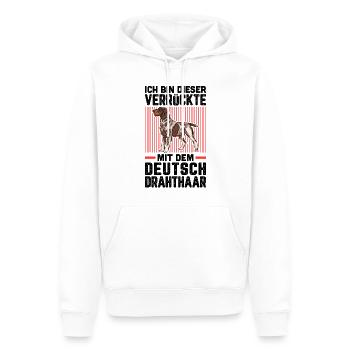 Ich bin die Verrückte mit dem Deutsch Drahthaar - Männer Premium Bio Hoodie - Weiß - Vorne - Nico (187cm)