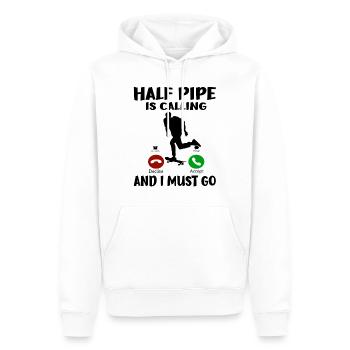 Cadeau de skateboard Half Pipe appelle I must Go - Sweat à capuche Premium bio Homme - blanc - Devant - Nico (187cm)