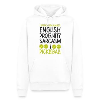Pickleball Je parle 4 langues - Sweat à capuche Premium bio Homme - blanc - Devant - Nico (187cm)