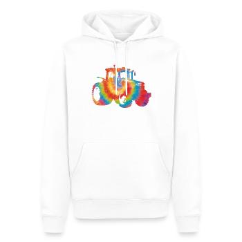 Agriculteur Tie Dye 80s 90s - Sweat à capuche Premium bio Homme - blanc - Devant - Nico (187cm)