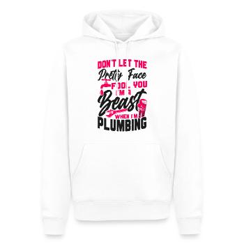 Plombier de plomberie femme Ne laissez pas - Sweat à capuche Premium bio Homme - blanc - Devant - Nico (187cm)