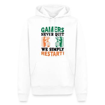 Gamers never quit - Men’s Premium Organic Hoodie - white - Front - Nico (187cm)