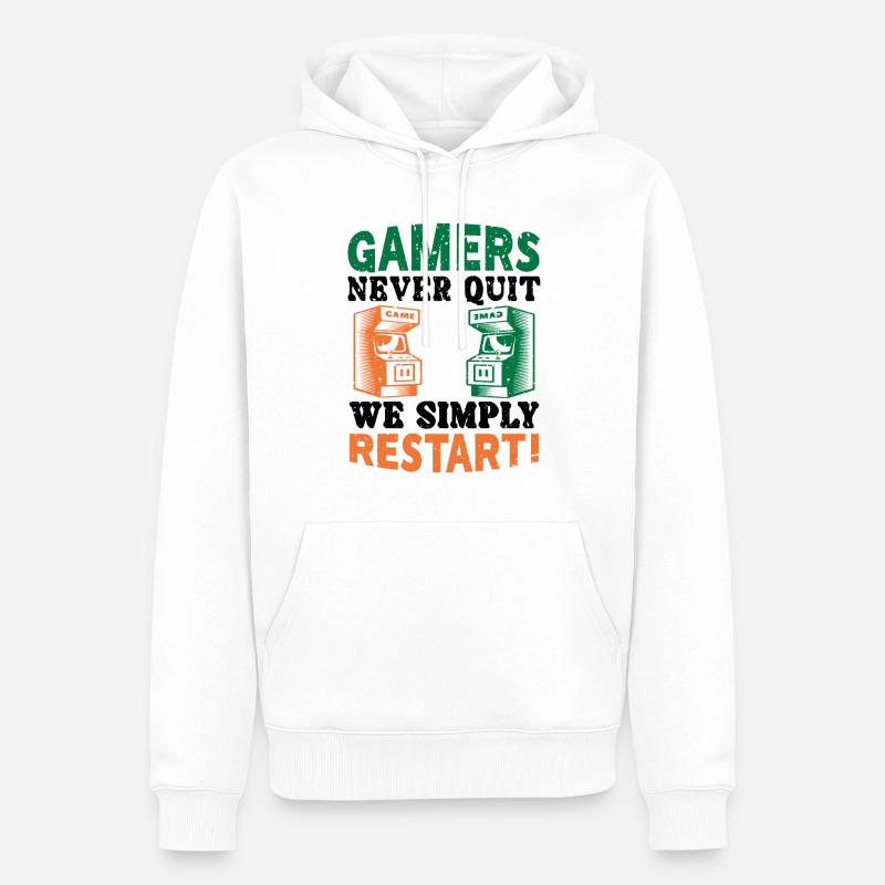 Gamers never quit - Männer Premium Bio Hoodie - Weiß