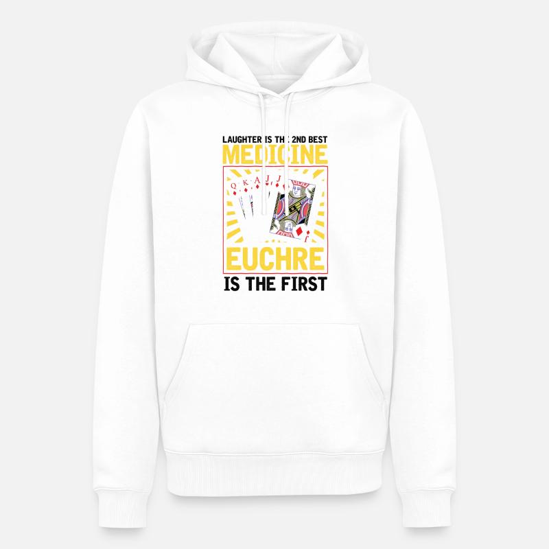 Médecine Euchre - Euchre Player Card Game Euchre - Sweat à capuche Premium bio Homme - blanc