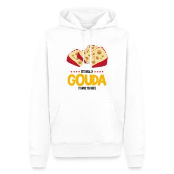 Devis fromagerie pour les amateurs de fromage Gouda et de Gouda - Sweat à capuche Premium bio Homme - blanc - Devant - Nico (187cm)
