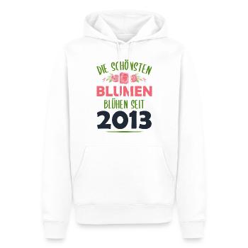 Jahrgang 2013 Blumen Spruch Geburtstag Geschenk - Männer Premium Bio Hoodie - Weiß - Vorne - Nico (187cm)