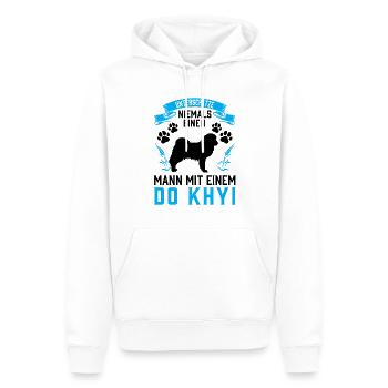 Mann mit Do Khyi Tibetmastiff Tibetdogge - Männer Premium Bio Hoodie - Weiß - Vorne - Nico (187cm)