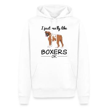 Boxer allemand chien chien amoureux disant cadeau - Sweat à capuche Premium bio Homme - blanc - Devant - Nico (187cm)