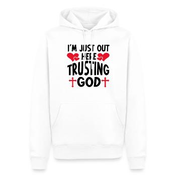 I'm Just Out Here Trusting God - Men’s Premium Organic Hoodie - white - Front - Nico (187cm)