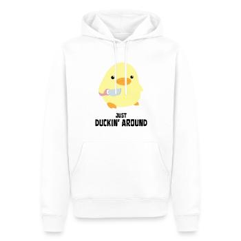 Just Duckin around Duck with knife Ente mit Messer - Sweat à capuche Premium bio Homme - blanc - Devant - Nico (187cm)