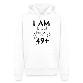 50e anniversaire femme 50e 50 ans - JE SUIS 49+ PLUS - Sweat à capuche Premium bio Homme - blanc - Devant - Nico (187cm)