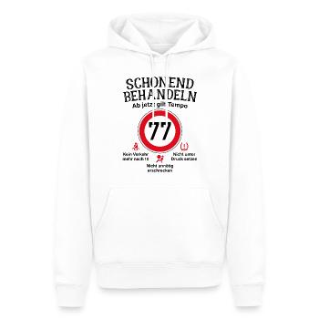 77. Geburtstag Schonend Behandeln 77 Tempolimit 77 - Männer Premium Bio Hoodie - Weiß - Vorne - Nico (187cm)
