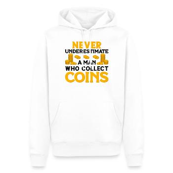 Collectionneur de pièces de monnaie Collectionneur de pièces Numismates - Sweat à capuche Premium bio Homme - blanc - Devant - Nico (187cm)
