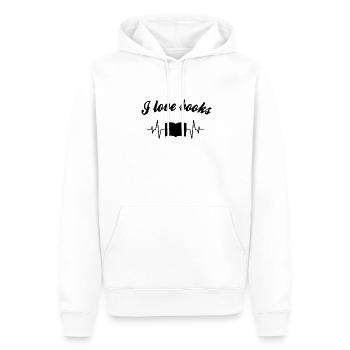 J’aime les battements de cœur des livres - Sweat à capuche Premium bio Homme - blanc - Devant - Nico (187cm)
