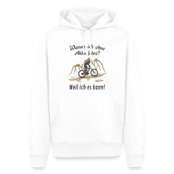 Fahrrad MTB fahren ohne Akku - Downhill Radsport - Männer Premium Bio Hoodie - Weiß - Vorne - Nico (187cm)