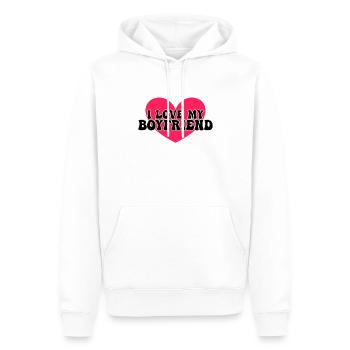 J’aime mon petit ami - Sweat à capuche Premium bio Homme - blanc - Devant - Nico (187cm)