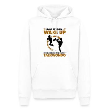 Wake up in the morning and play do Taekwond - Männer Premium Bio Hoodie - Weiß - Vorne - Nico (187cm)