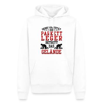 Parkettleger betritt das Gelände Fußbodenleger - Männer Premium Bio Hoodie - Weiß - Vorne - Nico (187cm)