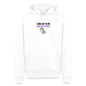 Je crois aux licornes - Sweat à capuche Premium bio Homme - blanc - Devant - Nico (187cm)