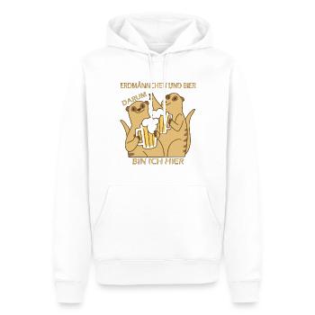 Erdmännchen und Bier darum bin ich hier - Männer Premium Bio Hoodie - Weiß - Vorne - Nico (187cm)