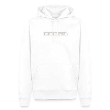 Bergsteigen Schriftzug - Männer Premium Bio Hoodie - Weiß - Vorne - Nico (187cm)