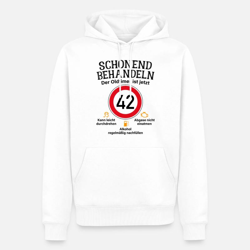 42. Geburtstag Schonend Behandeln Oldtimer Ist 42 - Männer Premium Bio Hoodie - Weiß